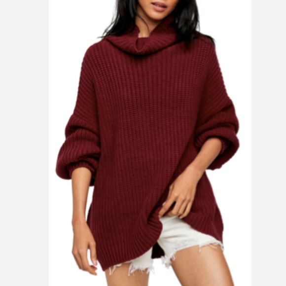 Free People Sweaters - Free People Swim Too Deep Turtleneck Oversized Pullover Sweater Maroon Medium M